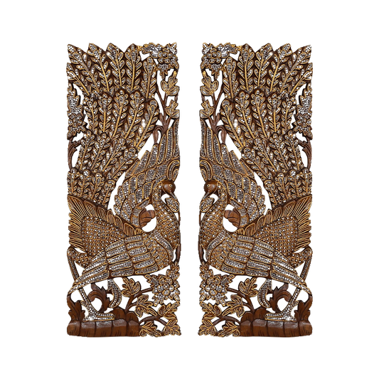 Luxury Handcrafted Peacock Wall Panel Set – Ornate Wood Carving Wall Art, Decorative Peacock Pair for Living Room, Bedroom, Hallway