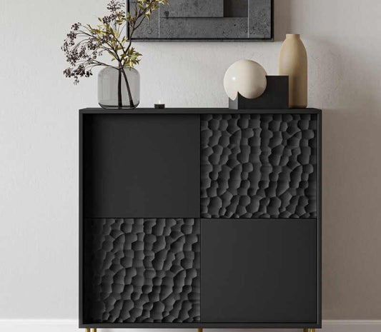 Modern Luxury Black Textured Sideboard Cabinet, Minimalist Storage Console for Entryway, Living Room, Shoe Cabinet