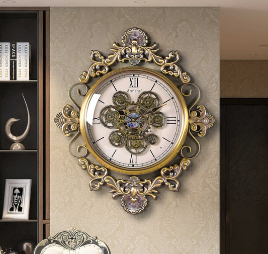 European-Style Mechanical Gear Wall Clock – Luxury Vintage Retro Statement Wall Clock