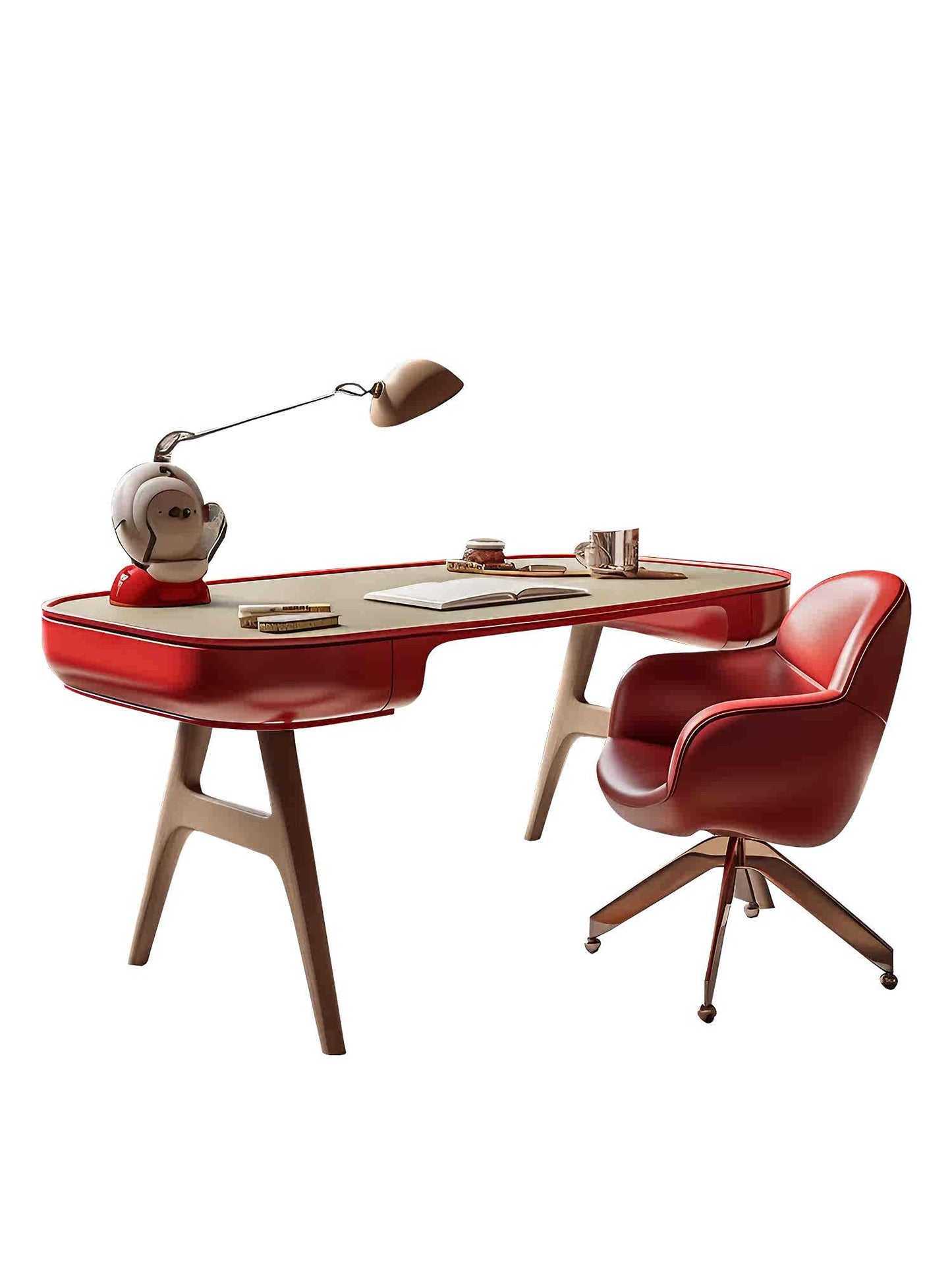 Original Artistic Desk and Chair Set, Contemporary Design Aesthetic Furniture, Modern White Elm Office Study Table International Pavilion