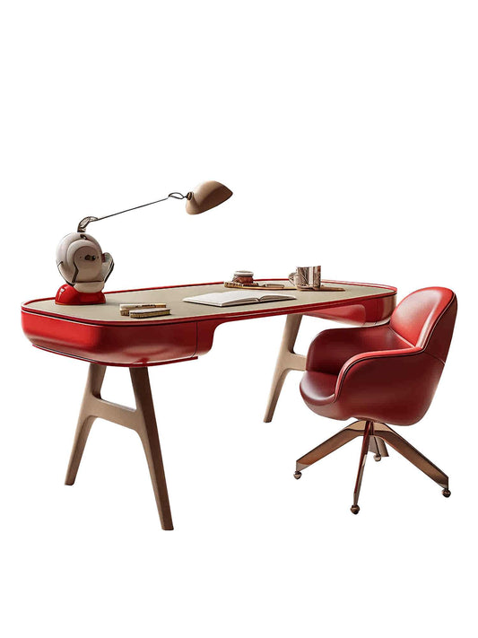 Original Artistic Desk and Chair Set, Contemporary Design Aesthetic Furniture, Modern White Elm Office Study Table International Pavilion