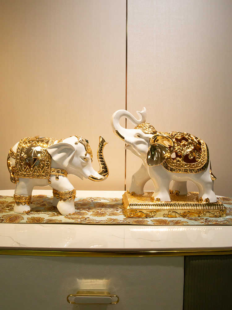 Elegant White and Gold Elephant Figurine – Large Resin Decorative Statue for Living Room, Entryway, or TV Stand Gift