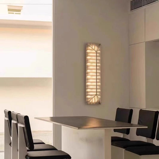 Modern Minimalist Wall Lamp, Designer Dimmable LED Ambient Light, Stainless Steel & Glass Vertical Sconce for Living Room, Bedroom, Study, Hallway, or Hotel