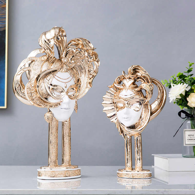 Rose Gold Mask Lady Sculpture Set – Resin Artistic Figurines for Living Room, Bedroom, or Window Display (Set of 2)