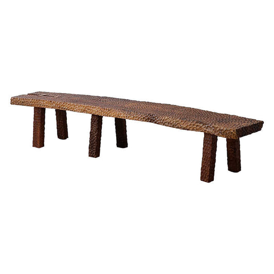 Wabi-Sabi Hand-Hammered Texture Bench – Japanese Minimalist Solid Wood Long Bench with Artisan Finish, Unique Rustic Furniture
