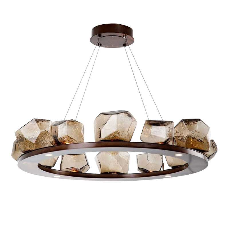 Modern Luxury Round Glass Chandelier, 10-Light Designer Pendant Lamp, Large Adjustable Dining Room or Living Room Ceiling Light