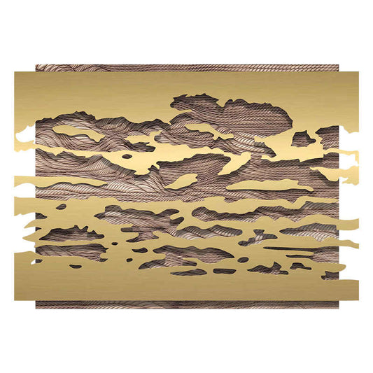 Modern Luxury Metal Carved Wall Art, 3D Relief Sandstone & Stainless Steel Large Hollow Decorative Painting, Frameless for Lobby, Hotel, Sales Office