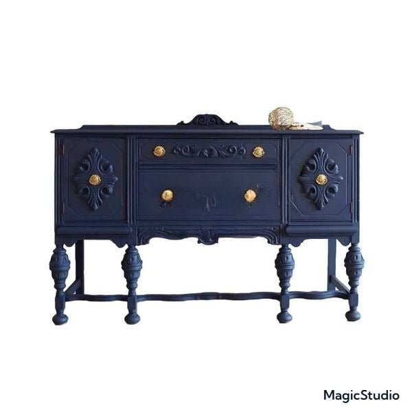 Vintage Carved Blue Entryway Cabinet –  European Luxury Living Room Sideboard, Ornate Storage Buffet