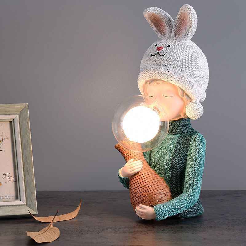 Cute Cartoon Bubble Sweater Girl Table Lamp, Princess Bedroom Bedside Night Light & Decor