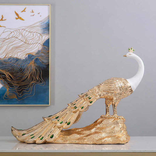 Grand Luxury Rose Gold Peacock Sculpture – Large Resin Art Figurine for Living Room, Entryway, or TV Cabinet