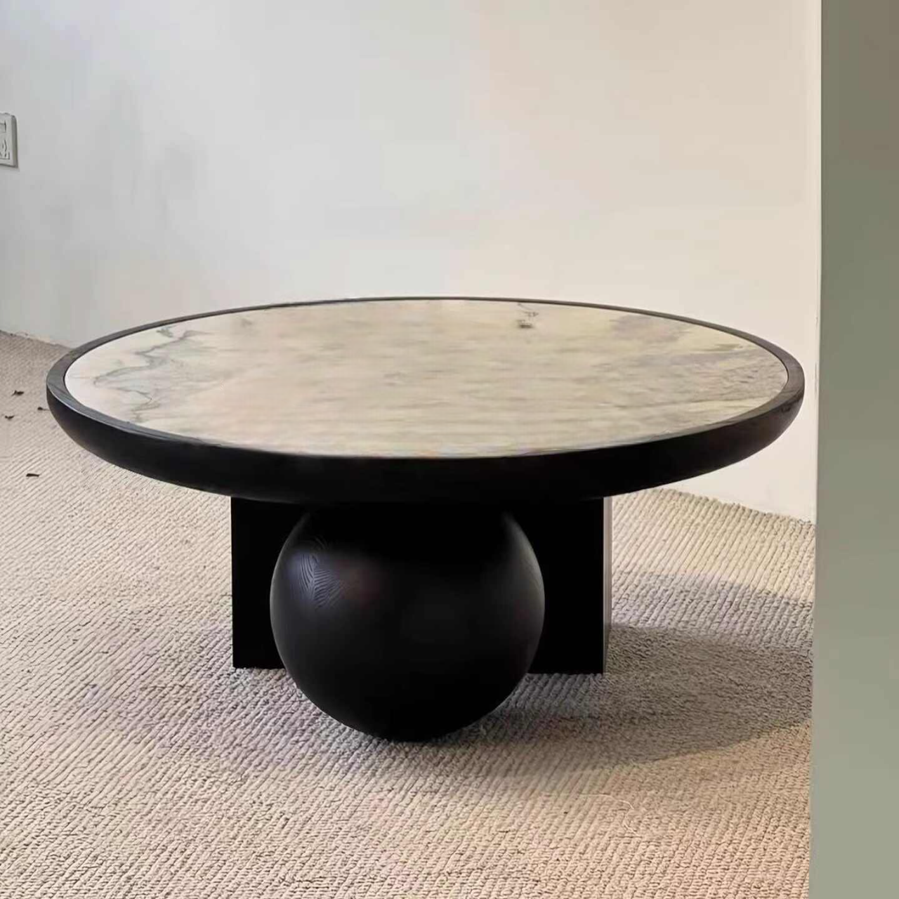 Vintage Solid Wood Coffee Table, Designer Round Tea Table, Retro Modern Minimalist Living Room Table