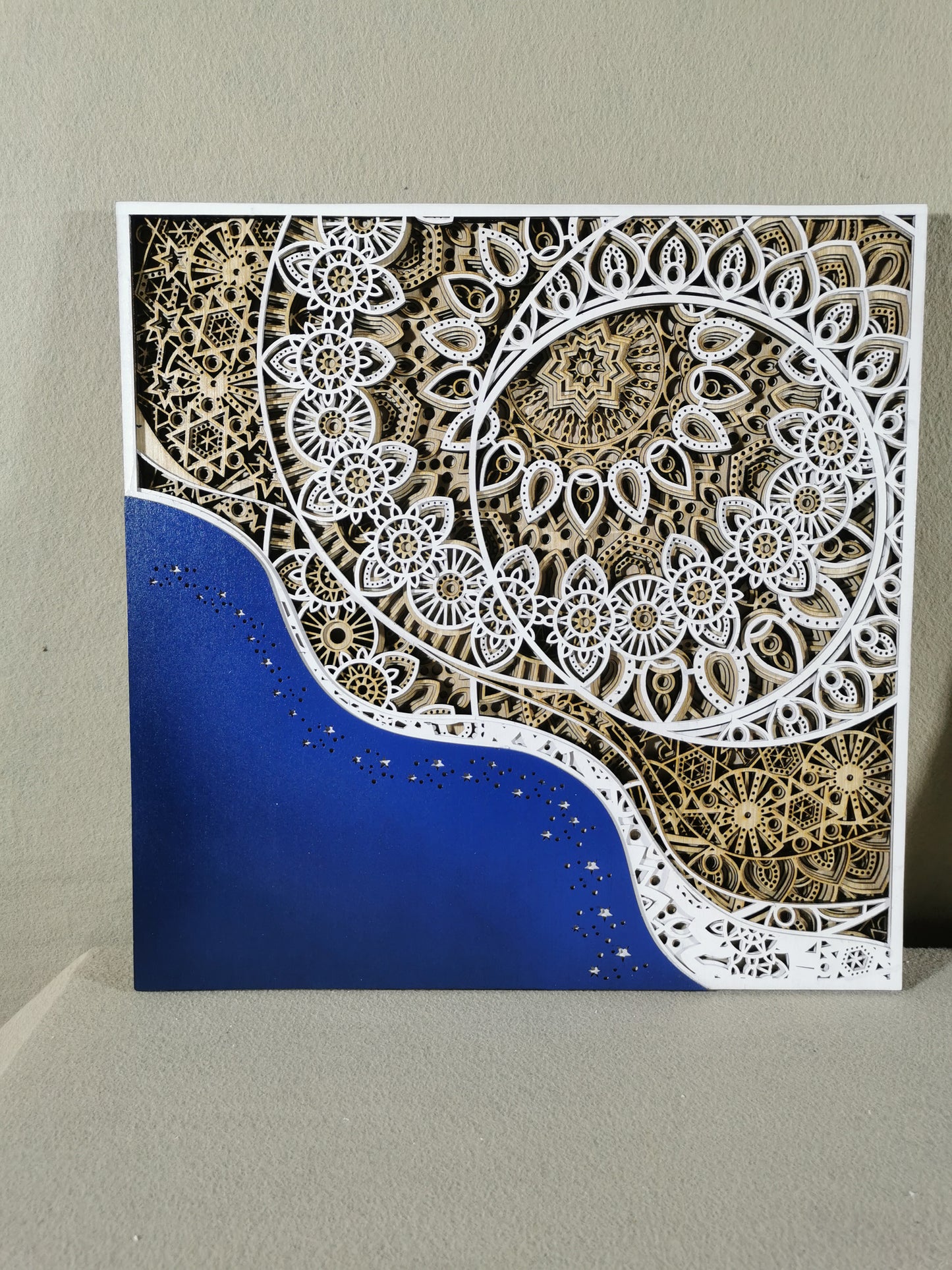 Large Mandala 3D Layered Wood Art – Modern Puzzle Panel Set, Laser Cut Screen Decor, Boho Wall Hanging