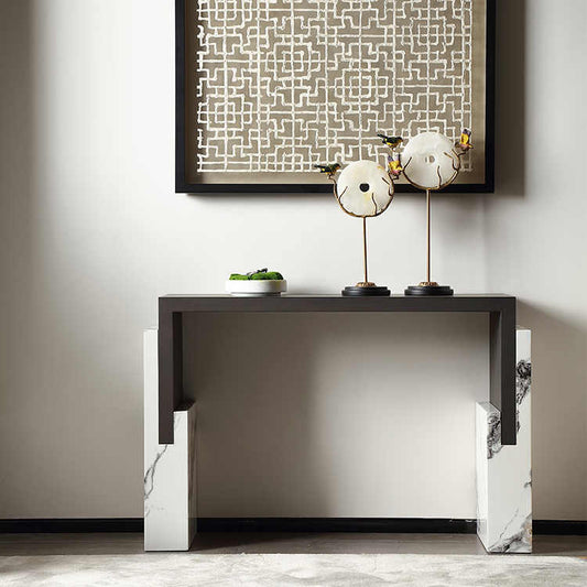 Luxury Ash Wood Console Table with Marble Accents, Modern Minimalist Entryway Hall Table for Villa Hotel Designer Style, Premium End Table