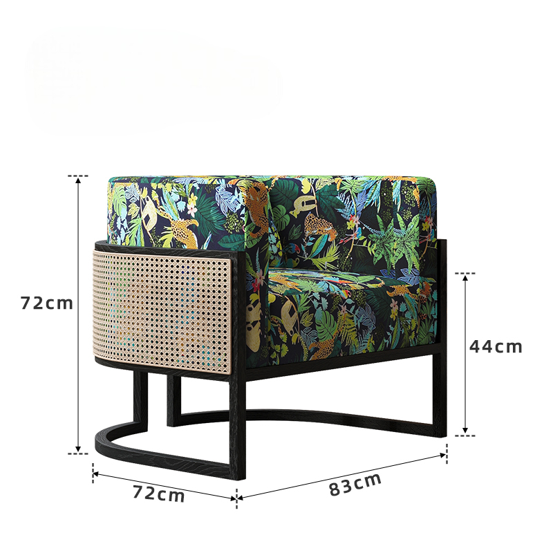 Modern Rattan Accent Chair, Vintage Single Sofa with Solid Wood Frame, Boho Botanical Upholstery, Lounge Armchair for Living Room, Balcony, Hotel, Reading Nook