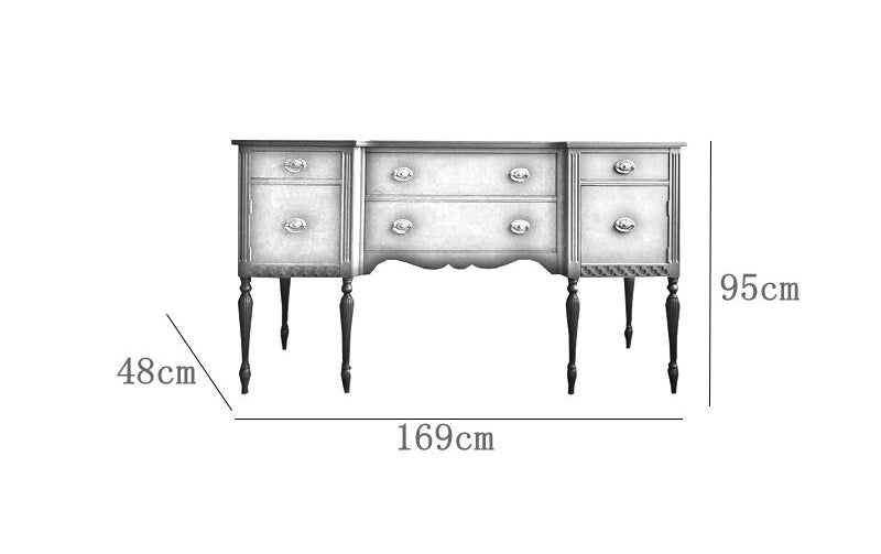 Vintage Blue Solid Wood Sideboard Cabinet – Carved Entryway Console Table with Drawers for Dining Room, Villa Hallway & Foyer