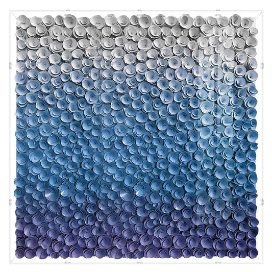 Modern 3D Wooden Floral Wall Art, Luxury Blue Gradient Acrylic Box Frame, Large Sofa Background & Entryway Decorative Panel