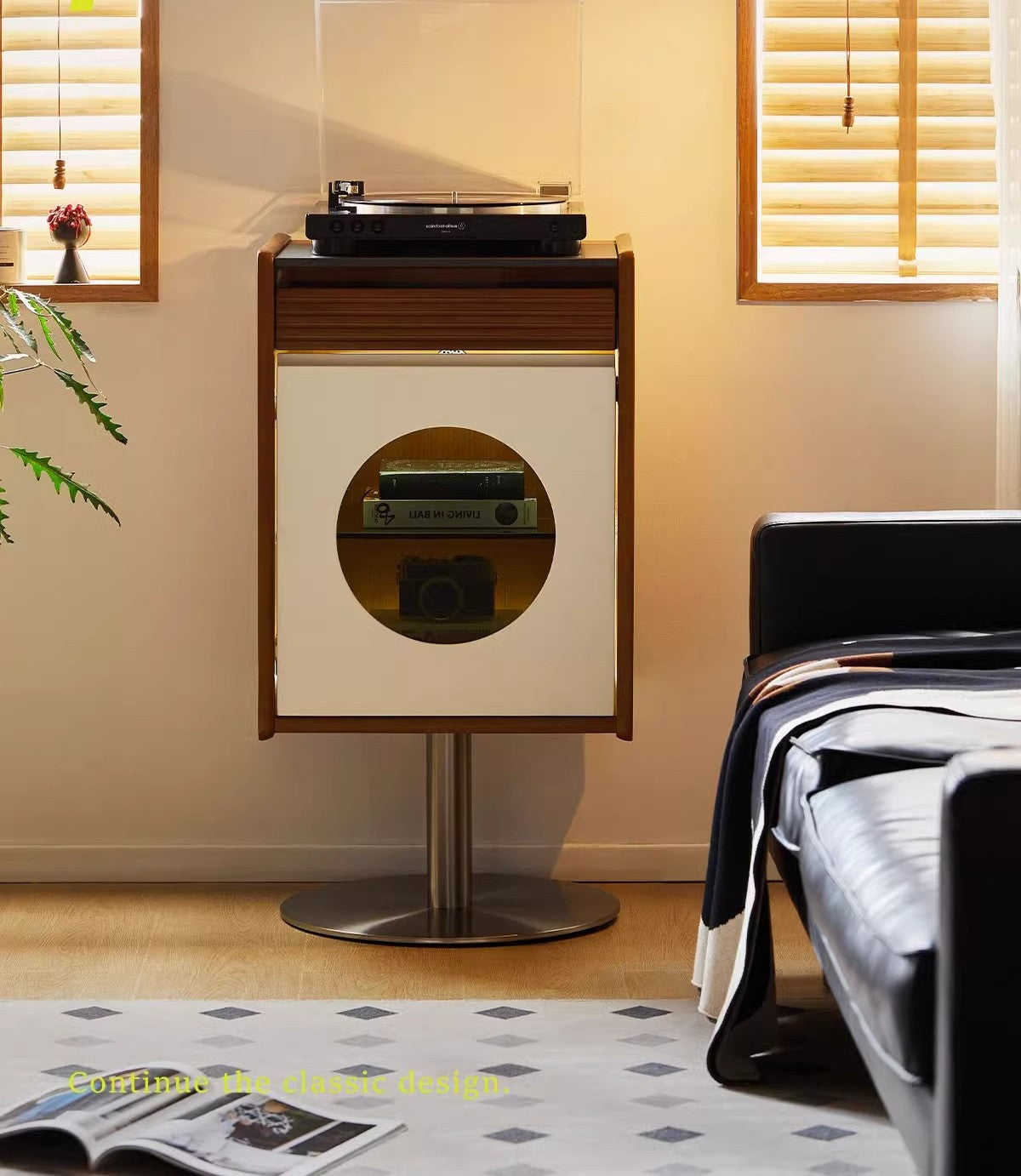 Retro Solid Wood Side Cabinet – Mobile Sofa Storage Chest, Stainless Steel Accent Bedside End Table