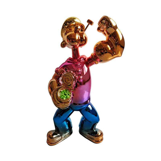 Modern Luxury Popeye Chrome Sculpture, Creative Metallic Art Figurine, Red Small Floor Statue for Home, Office, Mall