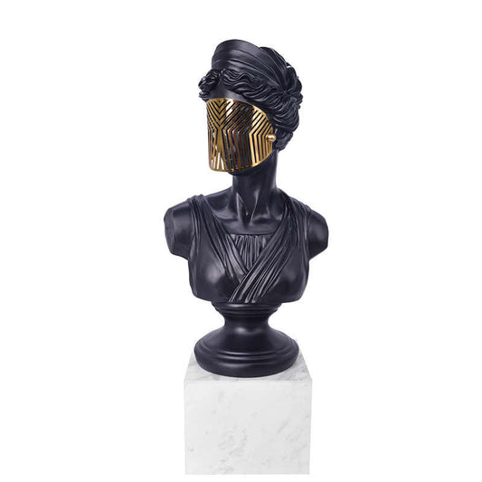 Modern Classical Bust Sculpture – Black & Gold Contemporary Art Figure, Entryway Decor for Hotel Lobby & Home Display