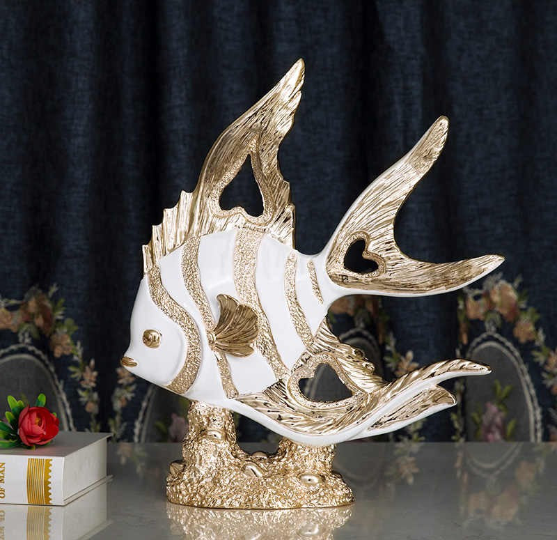 Pair of Luxury Resin Fish Sculptures – Artistic TV Cabinet, Wine Cabinet, and Living Room Blessing Decor Set