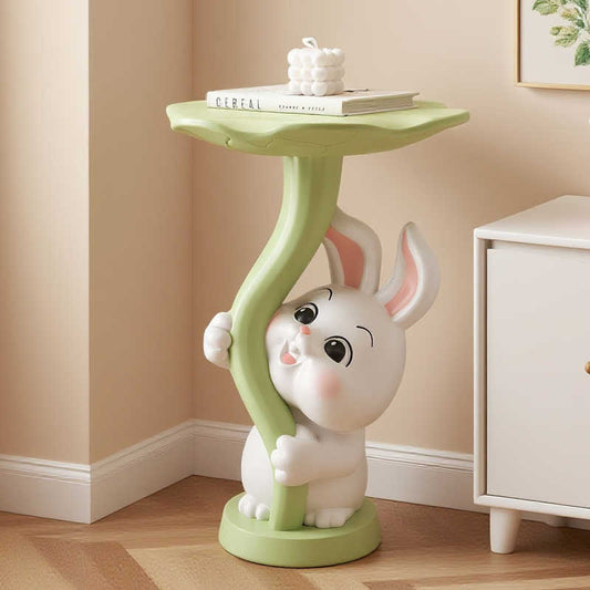 Rainy Day Baby Bunny Floor Table, Cute Modern Leaf Side Table for Living Room, Sofa, Bedroom, Home Decor