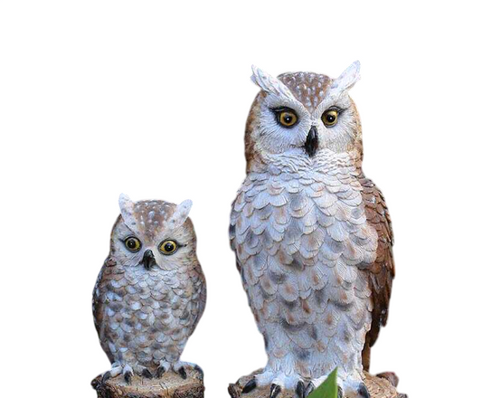 Resin Owl Garden Statue Set of 2, Realistic Outdoor Owl Figurines, Chestnut Woodland Bird Sculptures for Patio, Yard, Flower Bed, Rock Garden, Porch, Balcony, Indoor Animal Decor