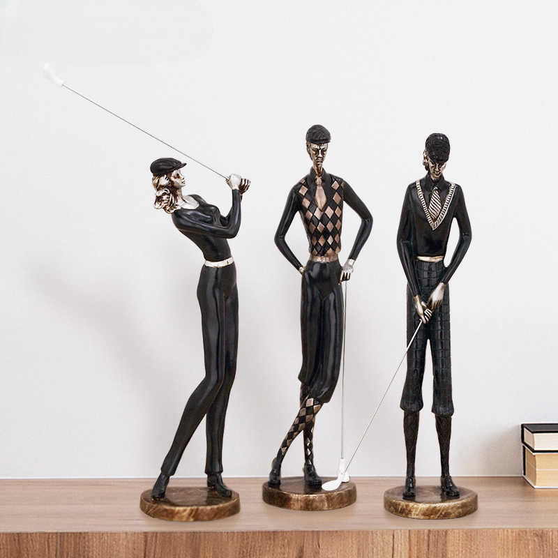 Modern Abstract Golf Player Sculptures – Set of 3 Elegant Resin Figurines for Home, Office, or Bar Décor