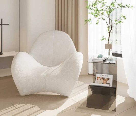 Modern Designer Whale-Inspired Accent Lounge Chair, Plush Single Sofa for Living Room Bedroom, Hidden Wall-Mounted Storage