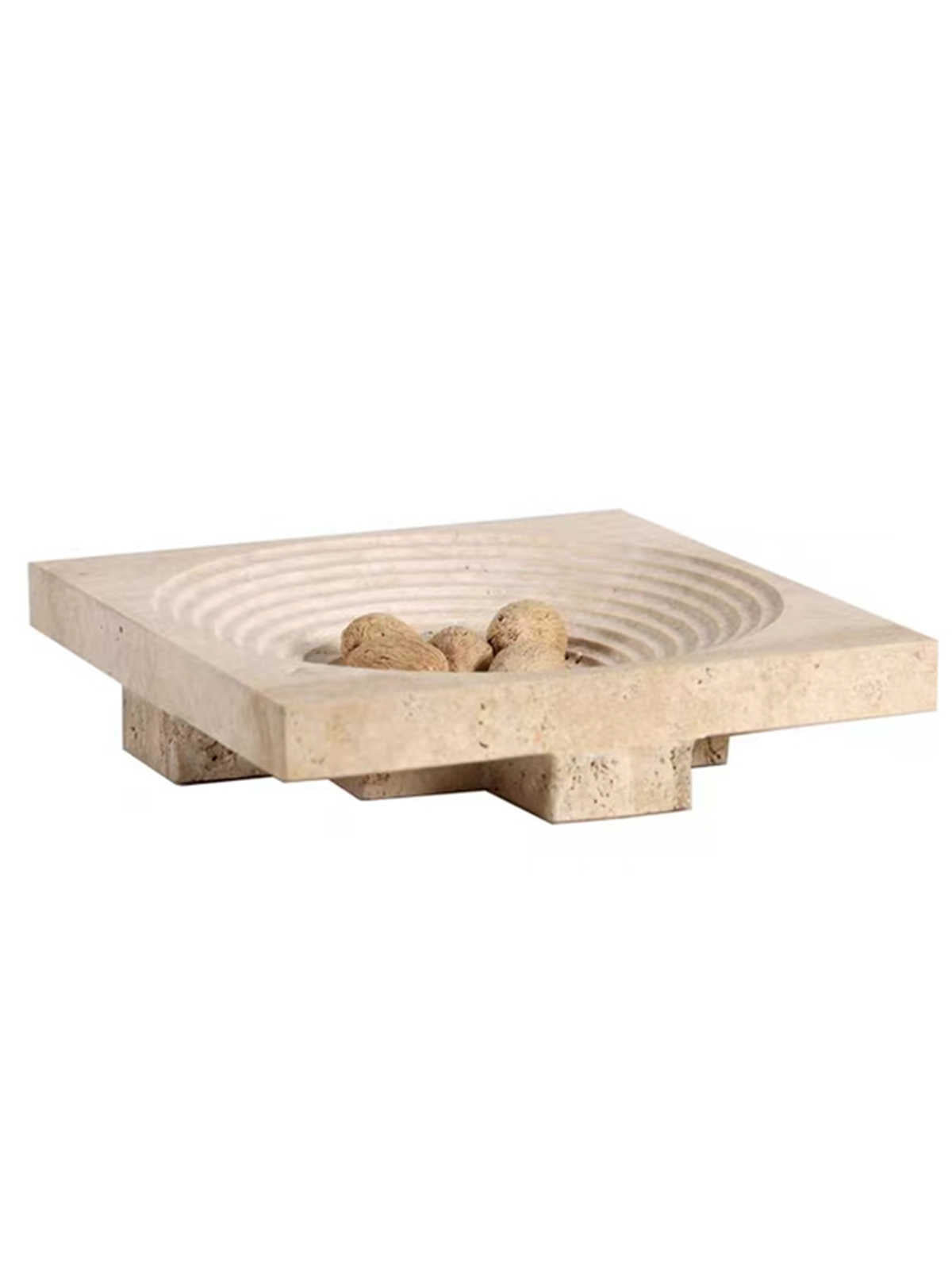 Modern Square Yellow Marble Tray – Concentric Grooved Fruit Plate, Living Room, Tea Table, Dining Table, Sales Office Decor