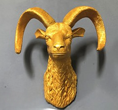 Gold Sheep Zodiac Animal Head Wall Decor, Sculpture for Entryway, Living Room, Bar, Indoor/Outdoor