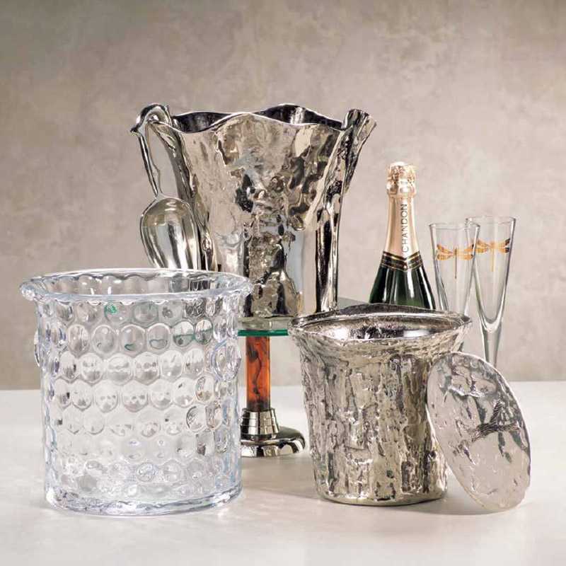 NYC Downtown Park Inspired Aluminum Ice Bucket with Lotus Leaf Edge Design, Artisan Cast Metal Wine Cooler with Serving Scoop, Premium Champagne Chiller
