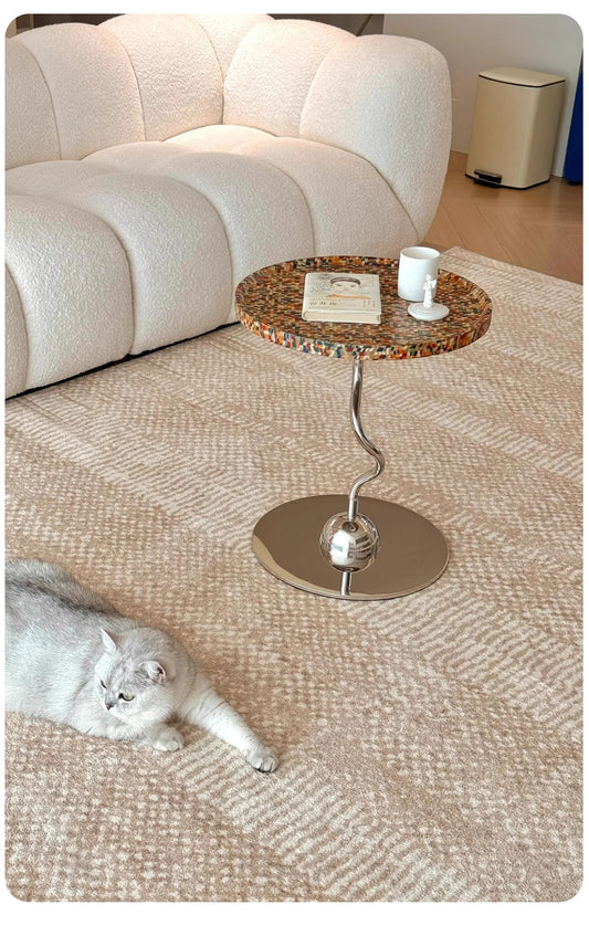 Italian Luxury Designer Side Table – Modern Sculptural Small Round Accent Table, Creative Curved Sofa Table, Elegant Living Room, Bedroom, Balcony Furniture