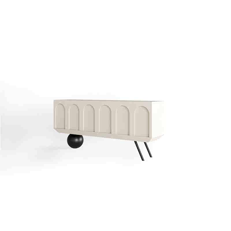Italian Minimalist Arch Pattern Floating Sideboard – Wabi-Sabi Six-Door White Console Cabinet, Modern Entryway Storage Credenza, Designer Statement Accent Furniture