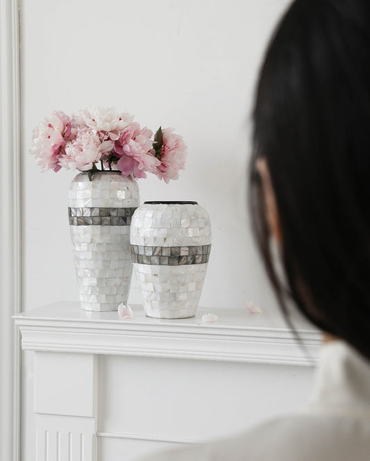 Shell Ceramic Vase Set, Luxury Flower Vases for Living Room, Dining Table – Waterproof Handcrafted Decorative Vessels