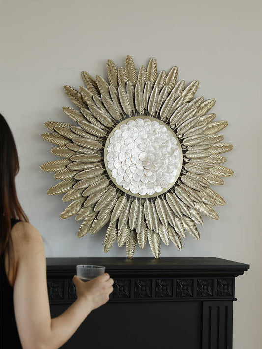 Luxury Neoclassical Feather Wall Decor, Gold Metal Decorative Art for Living Room, Hallway & Modern Background