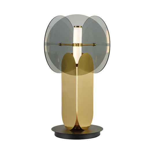 Postmodern Designer Glass & Iron Table Lamp, Smoky Gray Art Bedside/Study/Living Room Decor, LED Button Switch