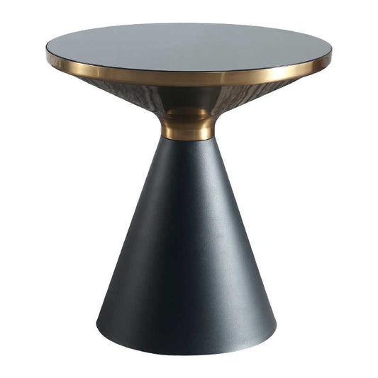 Nordic Bell-Shaped Glass Side Table, Luxury Tempered Glass Round Coffee Table with Gold Accent Band, Modern Minimalist Living Room Accent Table