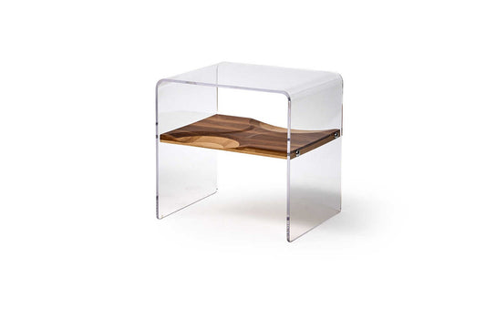 Minimalist Walnut Nightstand, Modern Designer Bedroom Acrylic & Wood Side Cabinet
