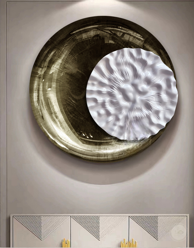Large 3D Round Wall Art – Modern Embossed Abstract Green Oil Painting, Sandstone Relief, Minimalist Living Room, Hotel Lobby, Foyer Decor