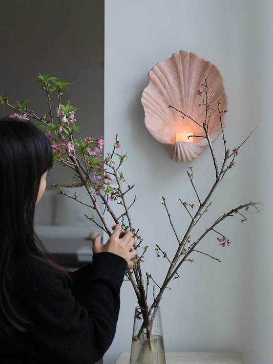 Pink Large Ceramic Shell Wall Candle Holder – Home Décor for Living Room, Entryway, Narrow Wall Decoration