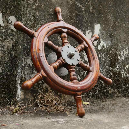 Vintage Solid Wood Ship Wheel Nautical Decor, Retro Mediterranean Helm for Wall Hanging, Bar, Cafe, Home
