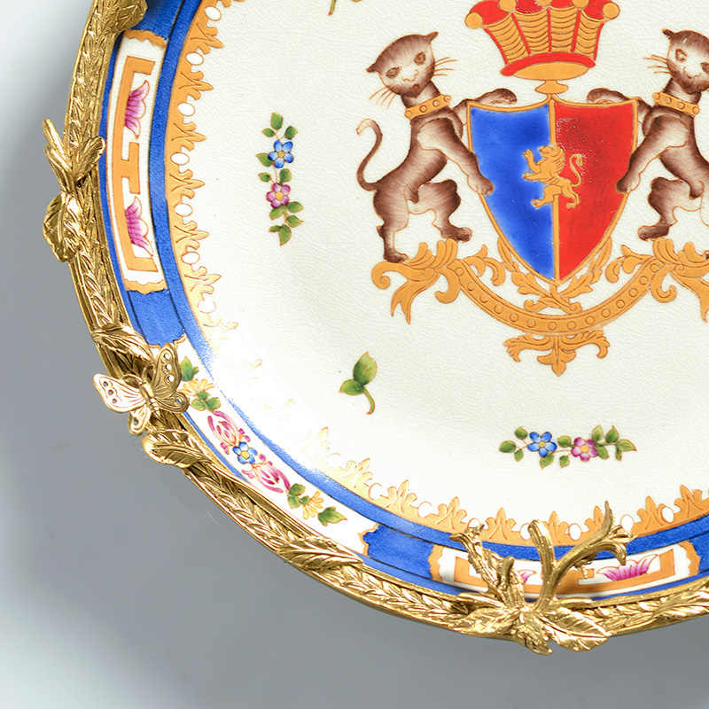 Porcelain and Brass Decorative Wall Plate – Luxury Hanging Plate Accent for Living Room, Entryway, and Foyer Wall Art