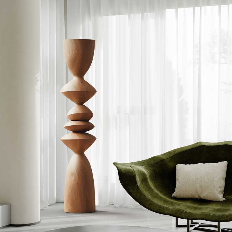 Large Abstract Solid Wood Floor Sculpture – Modern Minimalist Entryway, Hotel Lobby & Corridor Art Pedestal
