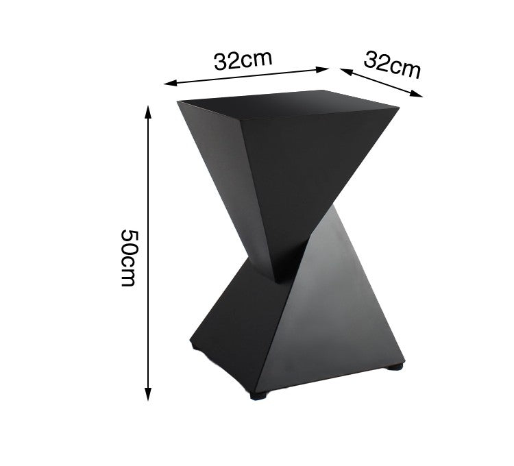 Italian Minimalist Geometric Side Table, Modern Hourglass Design Accent Table in Matte Black Finish, Contemporary Sculptural Furniture