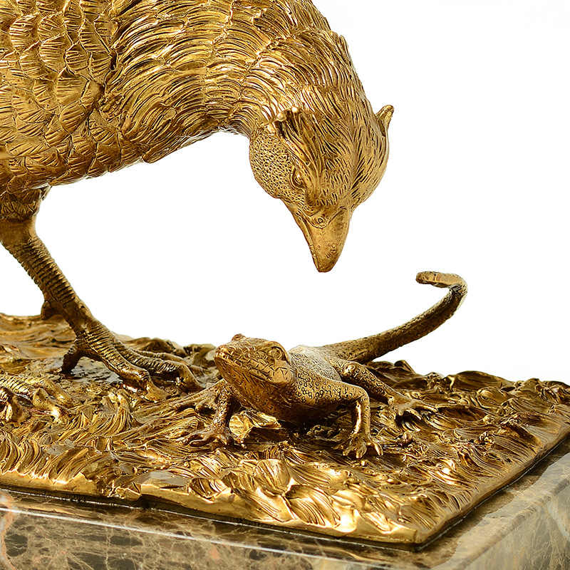 High-End Modern Brass Bird Sculpture with Marble Base – Neoclassical Decorative Statue for Office, Study, or Living Room