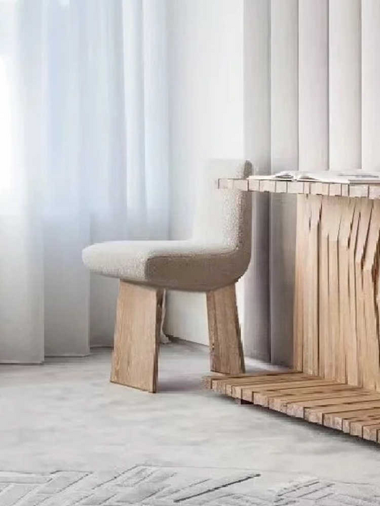 Minimalist Bouclé Dining Chair – Modern Solid Wood Armless Accent Vanity Chair, Retro Comfort Seating for Dining Room or Bedroom