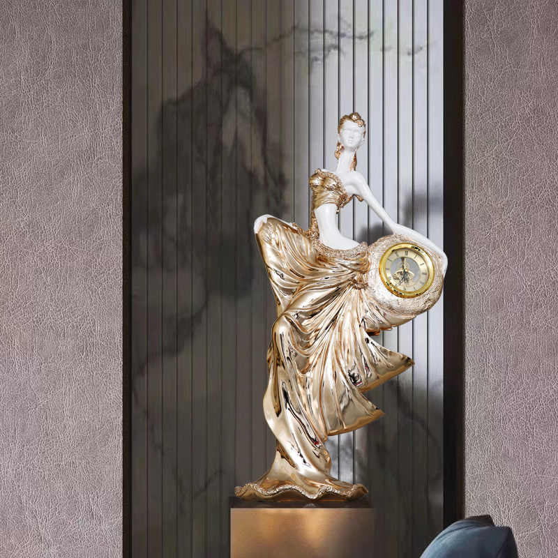 Elegant Style Rose Gold Sculpted Lady Clock – Luxury Resin Figurine Table Decor for Living Room, Office, or Hotel