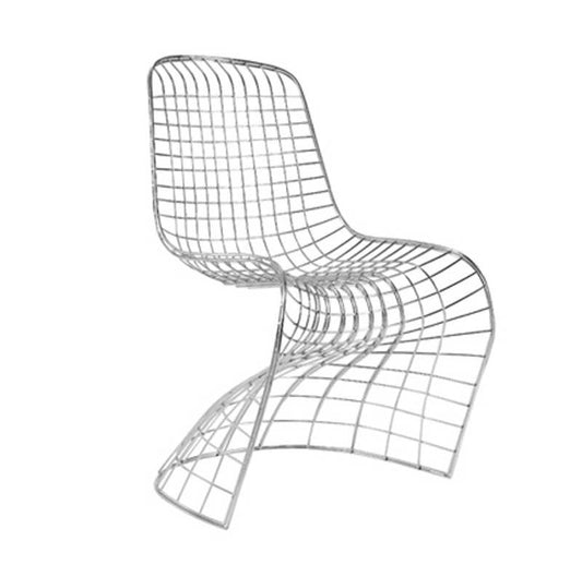 Modern Minimalist Steel Wire Dining Chair for Indoor and Outdoor Use, Contemporary Swerve Design – Black or White Powder Coated Finish