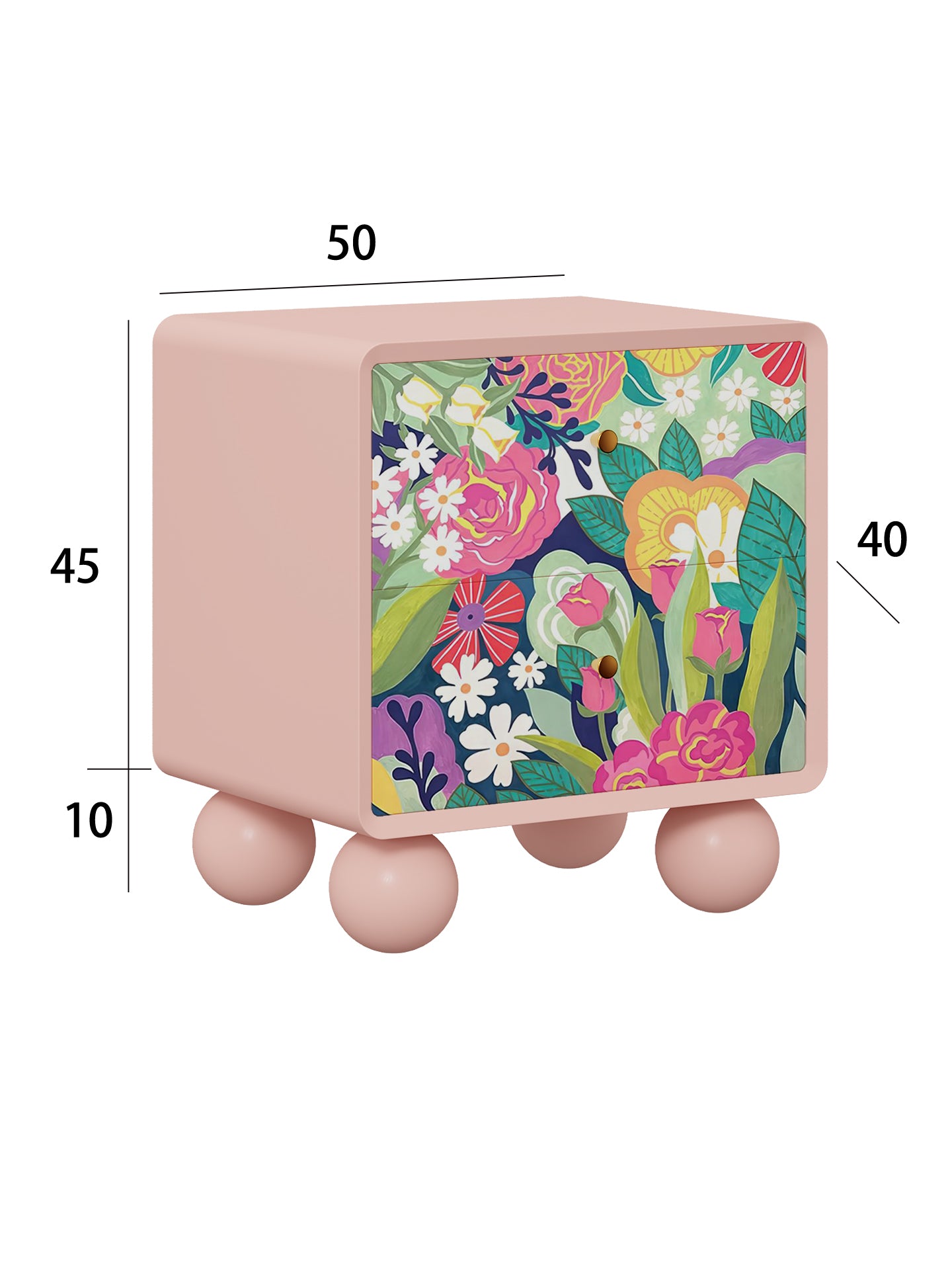 Colorful Floral Wood Nightstand, Modern Small Space Storage Cabinet, Dopamine-Inspired Drawer Accent for Bedroom & Apartmen