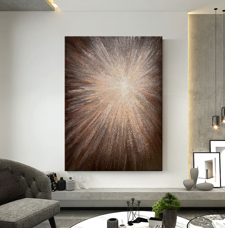 Large Abstract Hand-Painted Textured Oil Painting “Light Burst” – Modern Wall Art for Living Room, Foyer, Luxury Decor